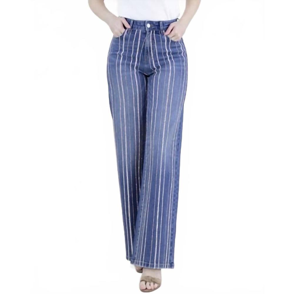 NEW ORIGINAL USA pinstripe rhinestone embellished high rise ultra wide leg jeans